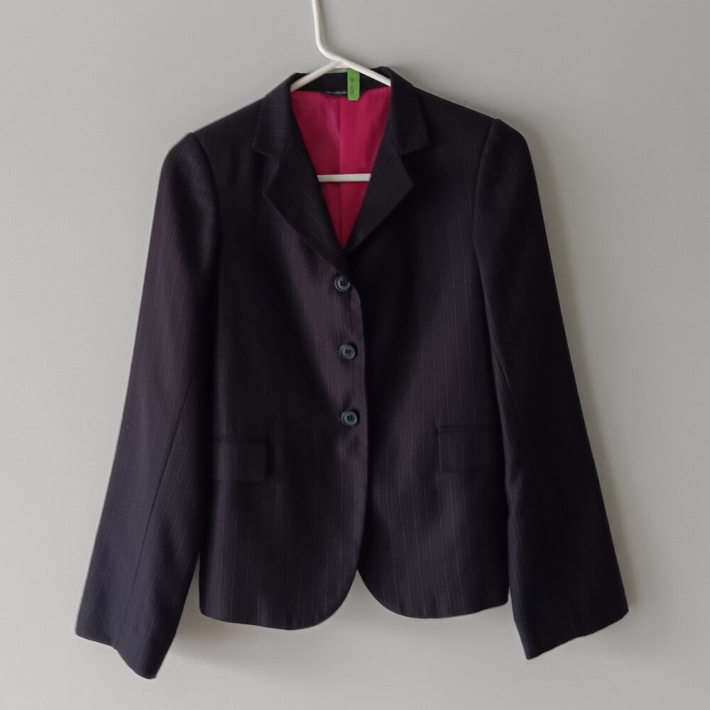 Concour Elite Devon-Aire Blazer Navy Pinstripe Lined Collar Equestrian Size 16R